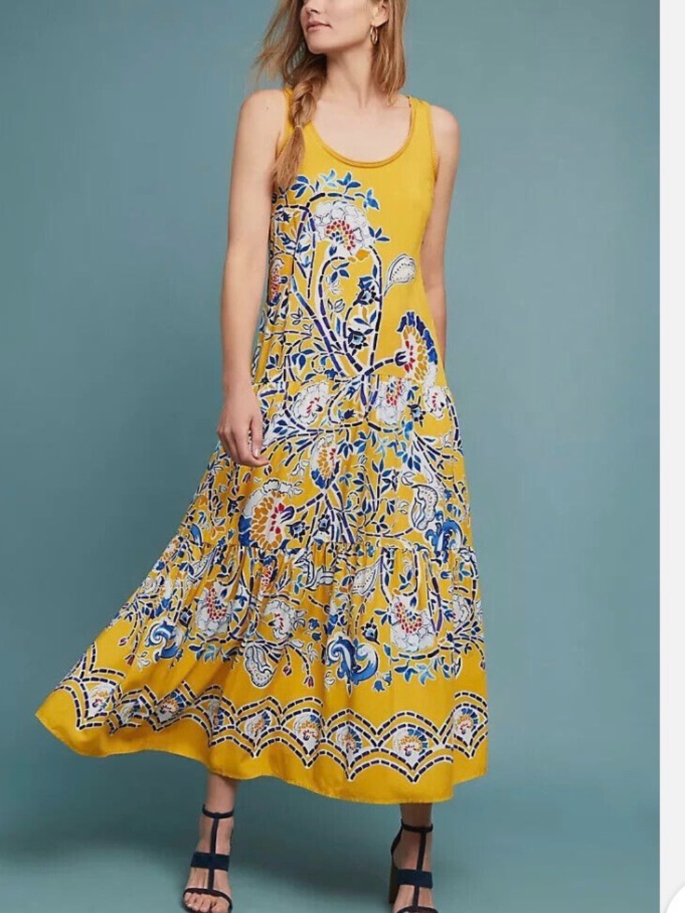 Anthropologie -Mustard Yellow Floral Maxi Dress